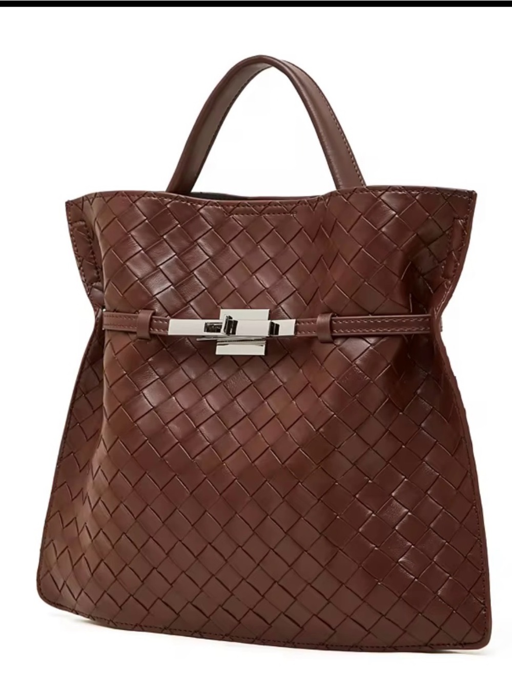 New Woven Leather Top-Handle Tote in Brown
